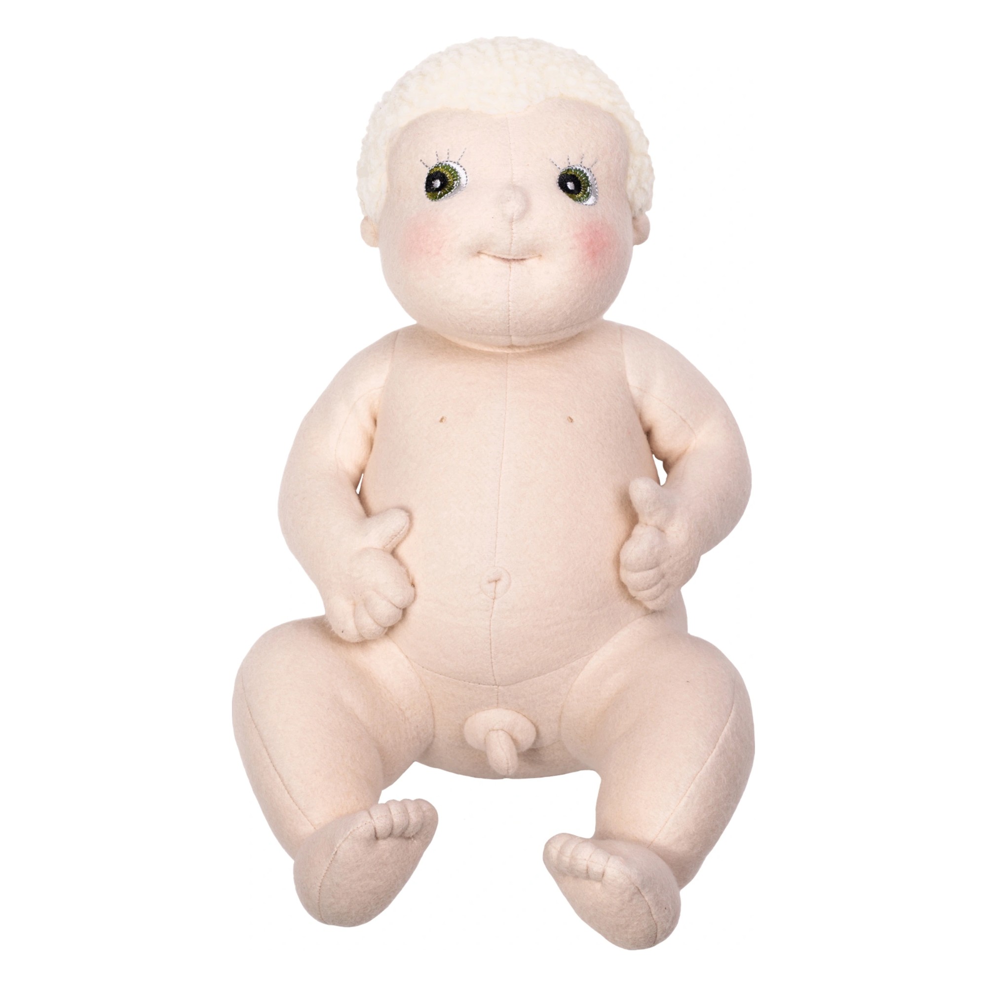 Rubens Barn baby doll Carl undressed with soft fabric body, sitting