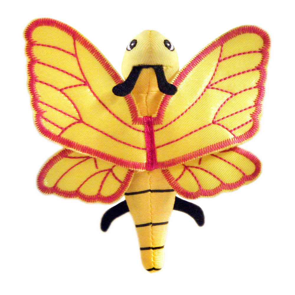 The Puppet Company finger puppet yellow butterfly, yellow and pink finger puppet with outstretched wings