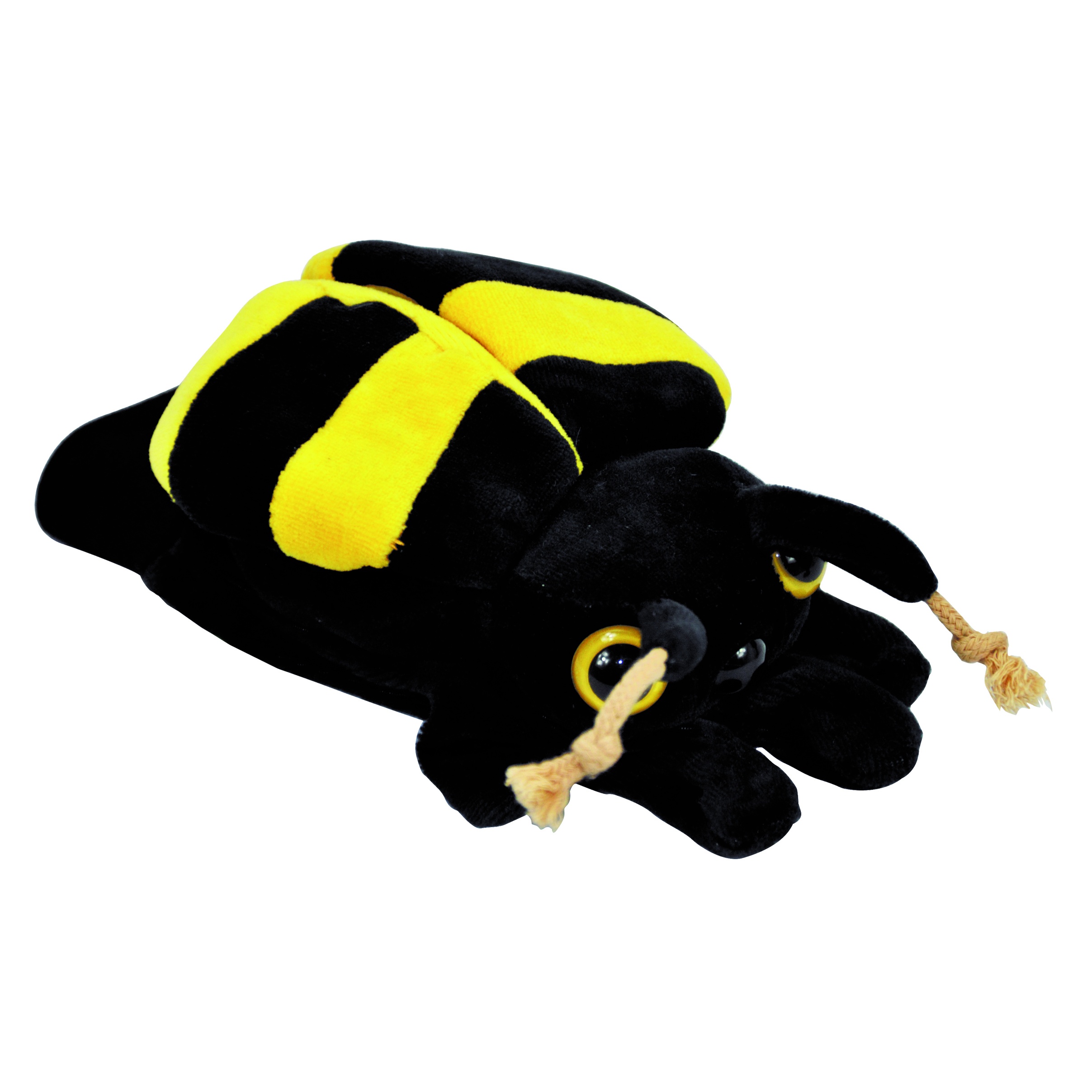 Beleduc hand puppet bee with a black and yellow striped body, big eyes and antennae