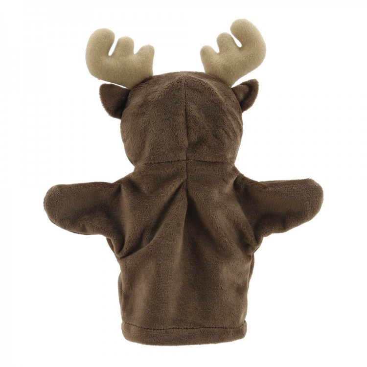 The Puppet Company baby hand puppet reindeer, back view with antlers and hood shape