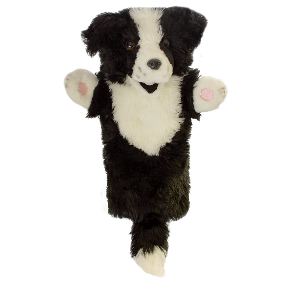 The Puppet Company baby hand puppet Border Collie, black and white dog puppet with pointed ears