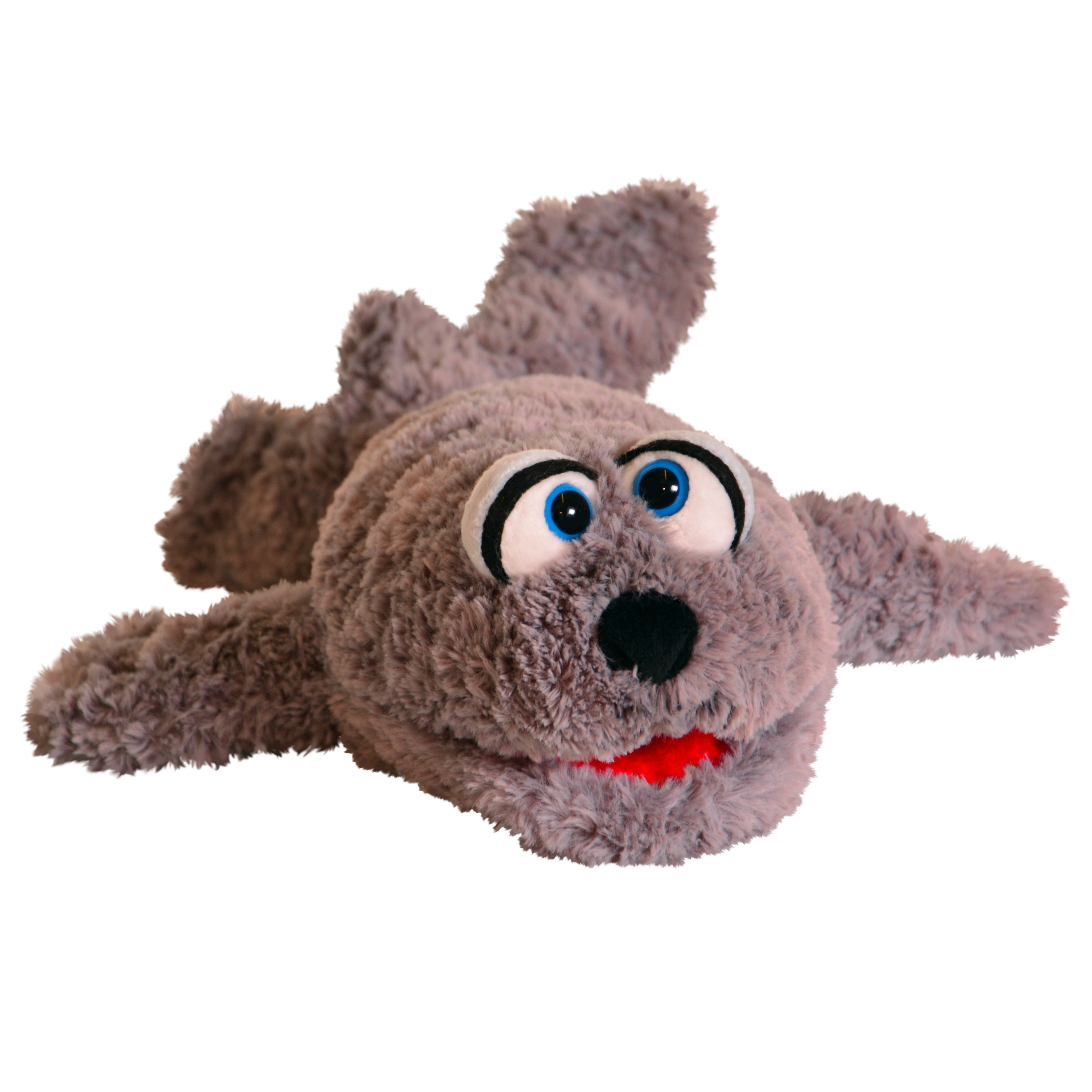 Living Puppets hand puppet Böhnchen the seal with fluffy grey-brown fur and red moving mouth