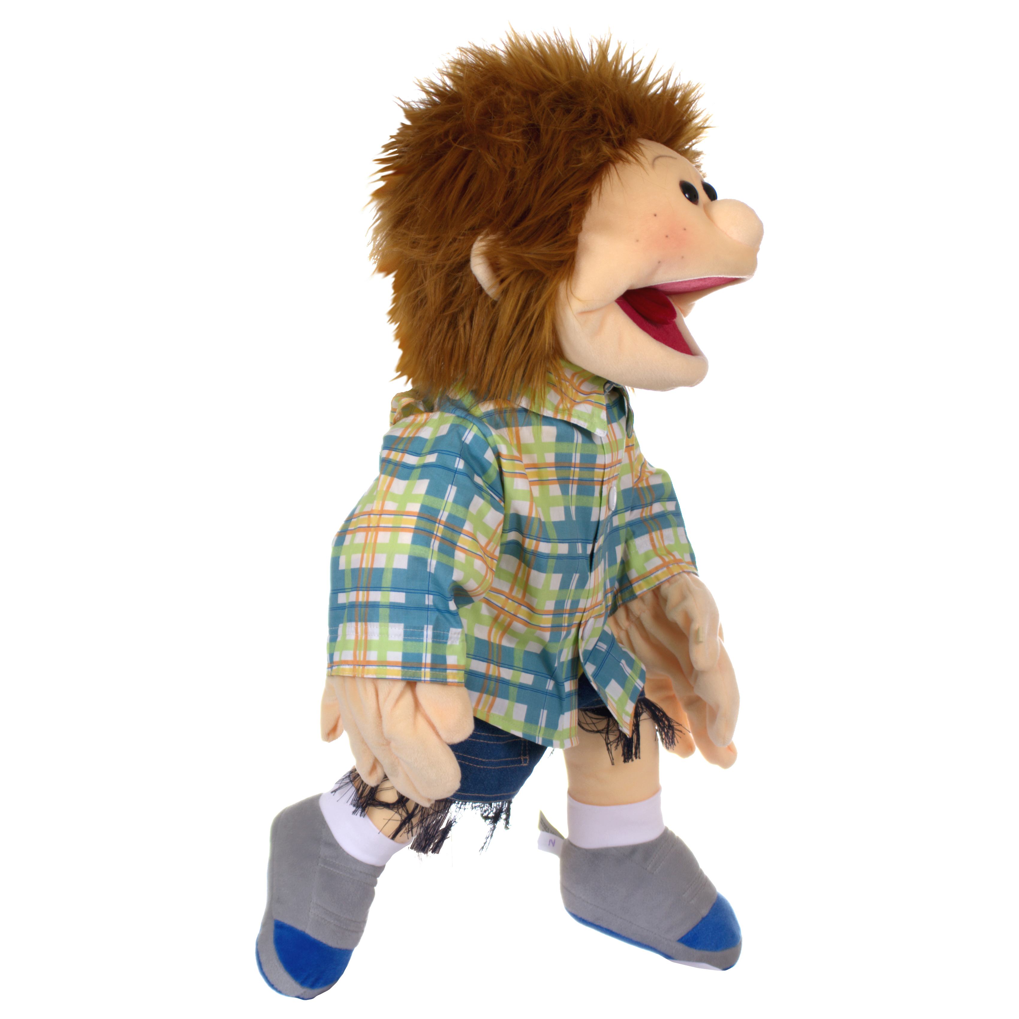 Living Puppets hand puppet Fabian in side view with open moving mouth