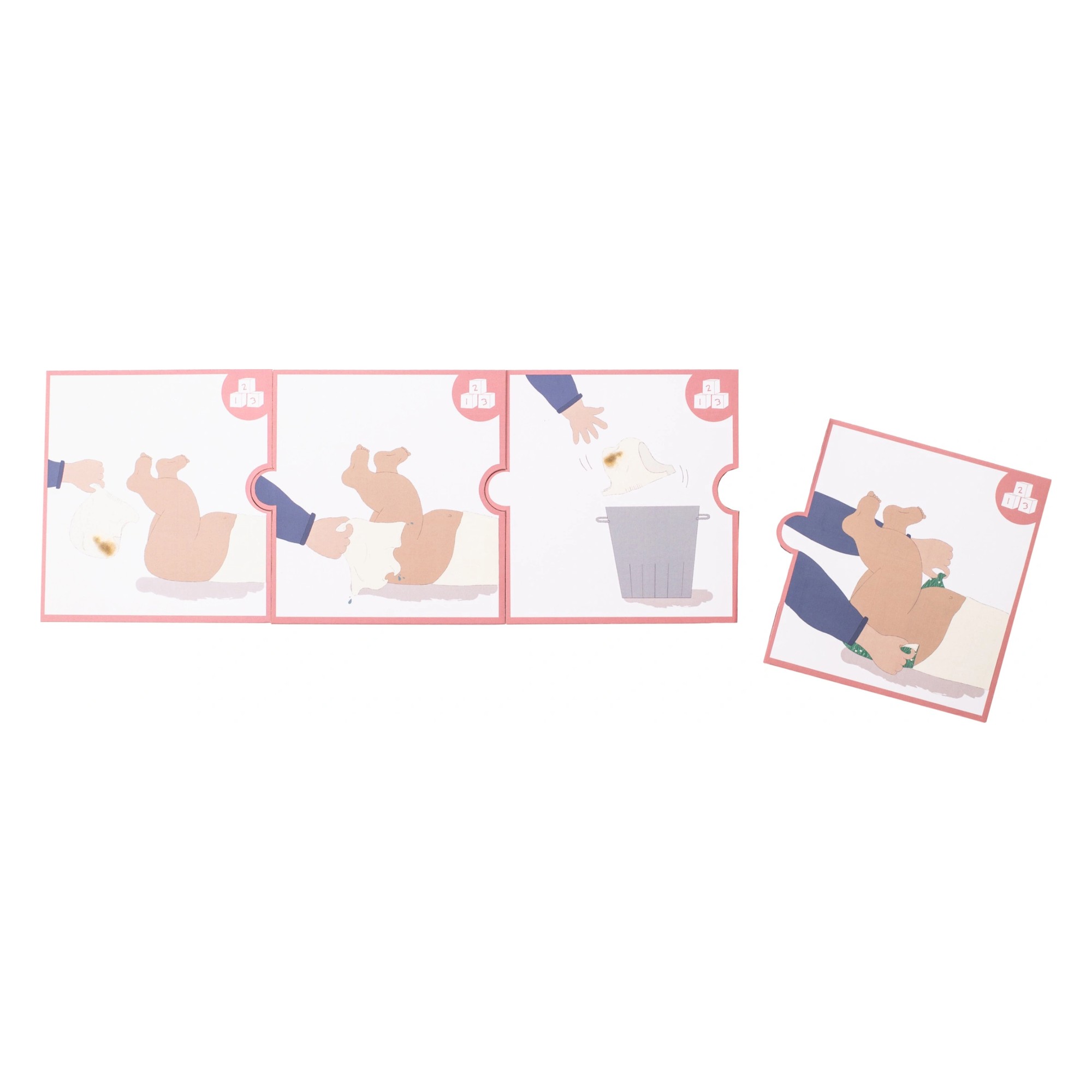 Puzzle picture cards of the nappy set by Rubens Barn with the changing sequence