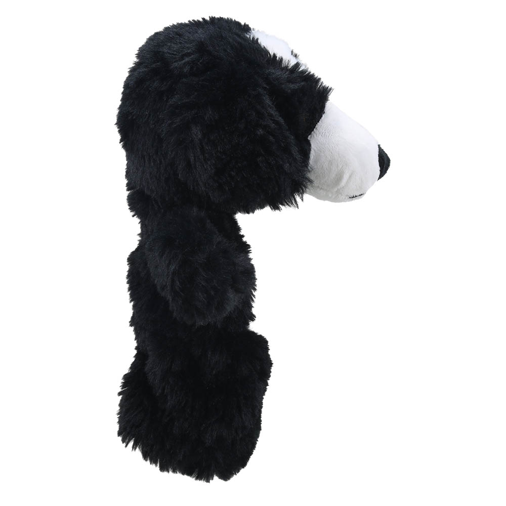 The Puppet Company hand puppet border collie, close-up side view with a black nose